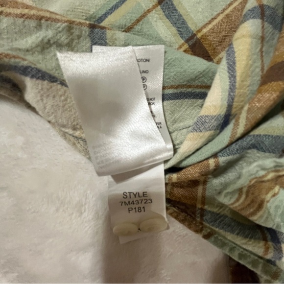 LUCKY BRAND Mens Button Up Long Sleeve Shirt Green Tan Plaid Cotton/Linen XXL - Picture 8 of 10